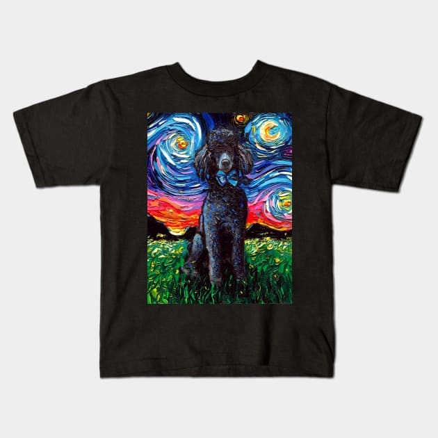 Black Poodle Night Kids T-Shirt by sagittariusgallery